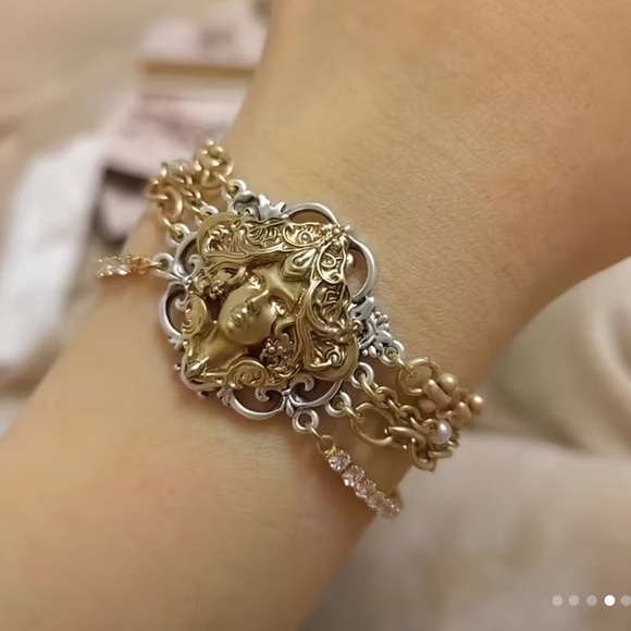 *Host Pick* Exquisite Gold and Silver Medusa Goddess Bracelet - Picture 2 of 2